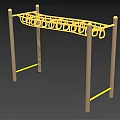 Yellow Outdoor Climbing Frame With Wooden Posts And Ring Bars For Kids Playground
