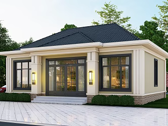 New Chinese-style one-story villa appearance su model 3d model