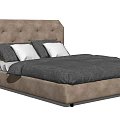 Modern Double Bed With Beige Button Tufted Headboard Gray Comforter And White Pillows 3d model