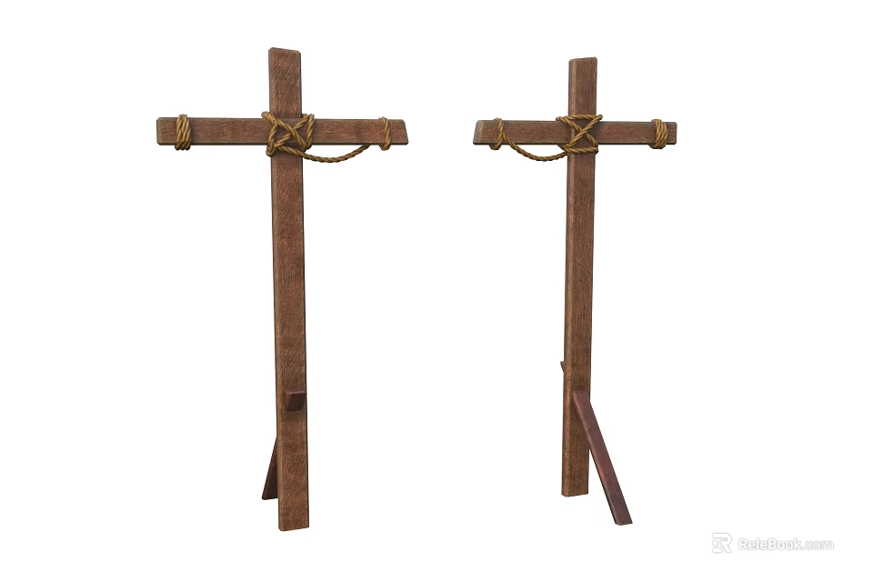 Two Wooden Cross Shaped Roped Support Legs Medieval Weapon 3d model