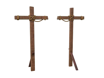 Two Wooden Cross Shaped Roped Support Legs Medieval Weapon 3d model