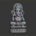 Exquisite Seated Stone Ganesh Statue With Ornate Headdress Intricate Carving And Lotus Base