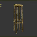 Wooden Bar Stool With Round Seat Four Legs And Circular Support Structure 3d model