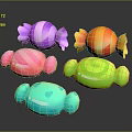 Colorful Striped Candies In Various Colors With Bow Shapes And Glossy Surface
