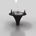 Modern Display Shelf With White Bottle Black Bottles Conical Black Base And White Circular Lines