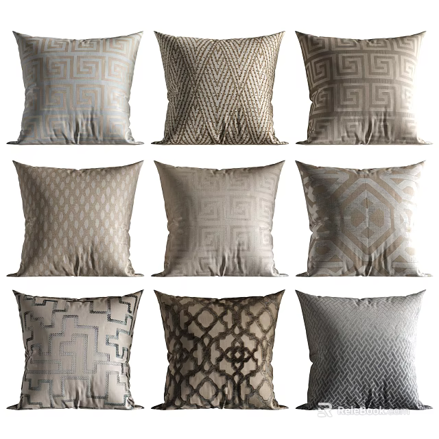 Modern Throw Pillows With Various Geometric Patterns And Neutral Tones 3d model