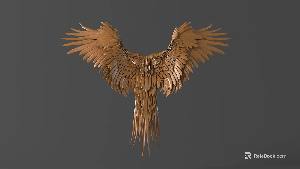 Golden Eagle Shaped Metallic Wall Decor With Spread Wings And Feather Details 3d model 