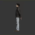 Man In Casual Turtleneck Sweater Light Blue Jeans And Brown Shoes Standing On Gray Background