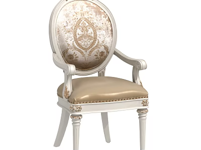 Classic Ornate Armchair With Ivory Frame Carved Legs And Golden Patterned Back 3d model