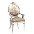 Classic Ornate Armchair With Ivory Frame Carved Legs And Golden Patterned Back
