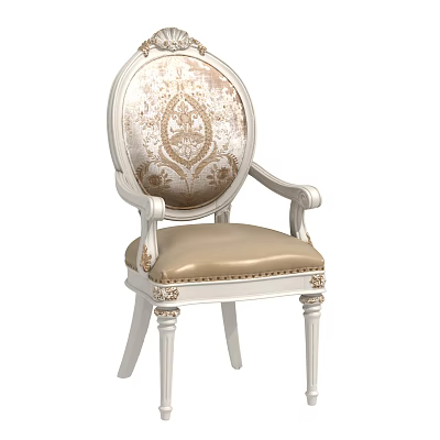 Classic Ornate Armchair With Ivory Frame Carved Legs And Golden Patterned Back 3d model