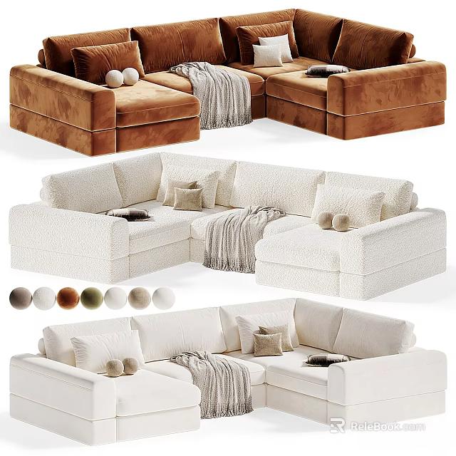 Leisure Sofa Set With Modular Design Pillows Blankets And Multiple Color Options 3d model 