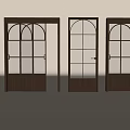 Wooden Sliding Doors With Arched Glass Panels And Vertical Bars For Home Interior Design