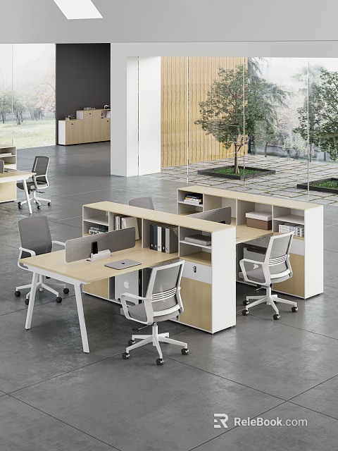Modern Public Office Space With Open Workstations Desks Ergonomic Chairs And Green Plants 3d model 