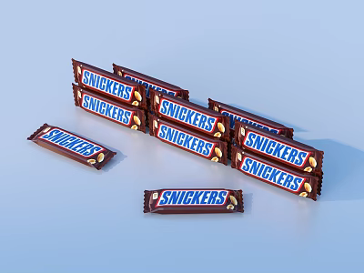 Snickers Chocolate Bars Arranged In Stack With Classic Red Blue Packaging 3d model
