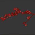 Curved Plum Blossom Branch With White And Pink Flowers On Gray Background With Reflection