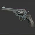 Vintage Revolver With Shiny Metal Body And Wooden Grip On Dark Background