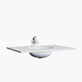 Wall Mounted Washbasin Vanity with White Countertop Blue White Bowl Sink and Silver Faucet