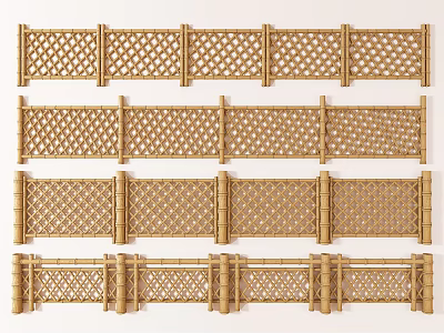 Bamboo Fences In Various Styles And Patterns 3d model