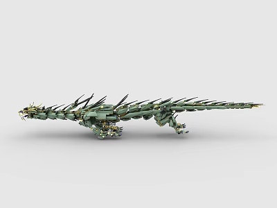 Green Building Blocks Dragon Model With Sharp Spikes And Detailed Body Structure 3d model