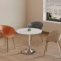 Modern Round White Dining Table with Colorful Cube and Three Chairs by Window 3d model