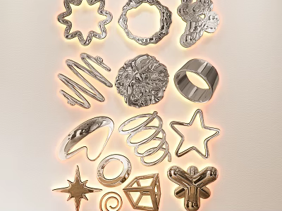 Decorative Metallic Wall Hangings with Star Ring Spiral Flower and Geometric Shapes for Home Decoration 3d model