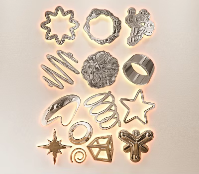 Decorative Metallic Wall Hangings with Star Ring Spiral Flower and Geometric Shapes for Home Decoration 3d model