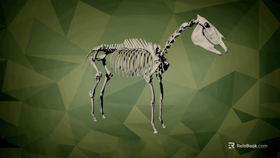 Artistic Animal Skeleton Display With Detailed Structure On Green Geometric Background 3d model 