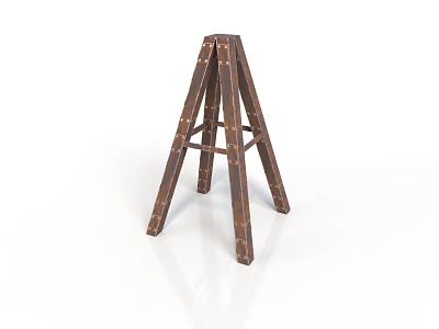 Sturdy Riveted Brown Metal Three Legged Stool With Industrial Design 3d model
