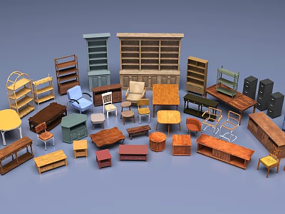 Diverse Table And Chair Set In Home Furniture Collection With Bookshelves Cabinets 3d model
