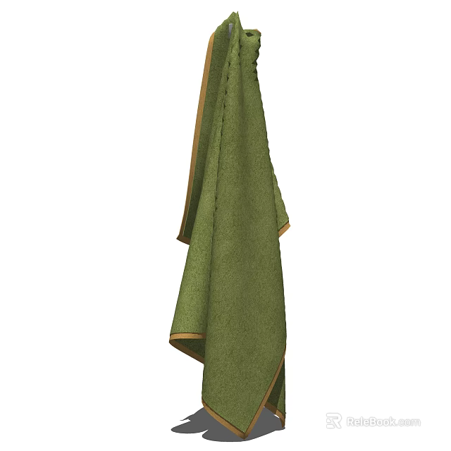 Green Cotton Towel With Soft Texture And Brown Trim For Bathroom Use 3d model 