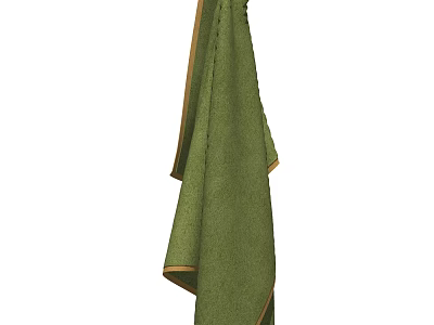 Green Cotton Towel With Soft Texture And Brown Trim For Bathroom Use 3d model
