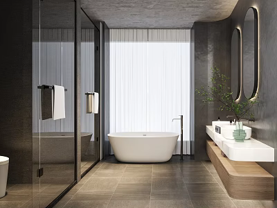 Modern Luxury Bathroom Interior With Freestanding Bathtub Glass Shower Enclosure And Spacious Double Sink Vanity 3d model