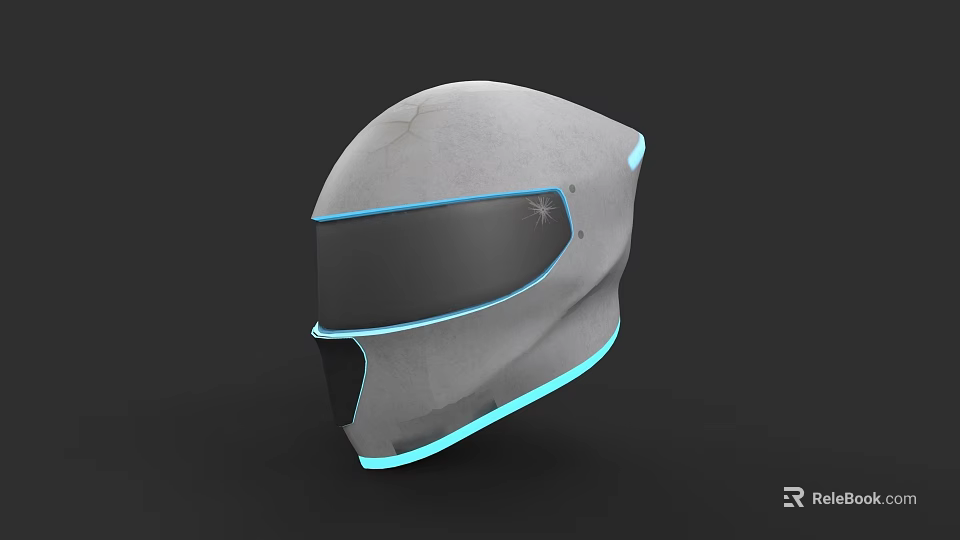 Modern Gray Helmet With Blue Glowing Edge And Dark Visor Design 3d model 