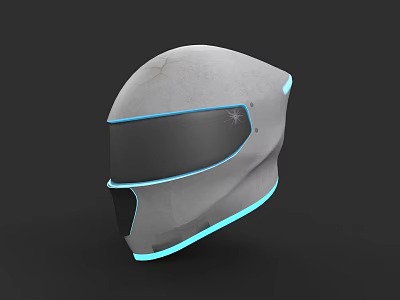 Modern Gray Helmet With Blue Glowing Edge And Dark Visor Design 3d model