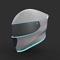 Modern Gray Helmet With Blue Glowing Edge And Dark Visor Design