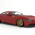 Red Ferrari Two Door Sports Car With Gold Wheels And Carbon Fiber Accents