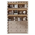 Modern Decorative Cabinet With Shelves Drawers Adorned With Mini House Models Books Globe Rabbit Figurine