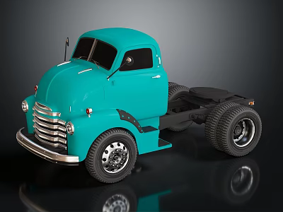 Turquoise Vintage Utility Truck With Classic Cab Black Chassis And Large Wheels 3d model