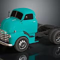 Turquoise Vintage Utility Truck With Classic Cab Black Chassis And Large Wheels