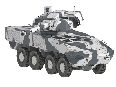 Modern Wheeled Armored Tank With Camouflage Pattern And Turret Weapon System 3d model