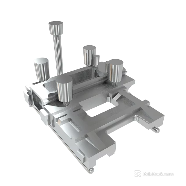 Industrial Metal Mechanical Fixture Featuring Cylindrical Pillars And Square Base 3d model 