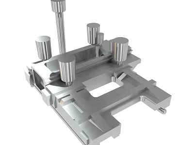 Industrial Metal Mechanical Fixture Featuring Cylindrical Pillars And Square Base 3d model