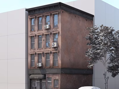 Multi Story Urban Building Complex With Brick Exterior Windows Air Conditioners And Tree 3d model
