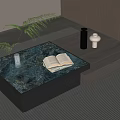 Modern Coffee Table With Marble Surface Open Book Green Plant And Decorative Accents