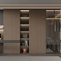 Modern Wardrobe Room Design With Wooden Cabinets Glass Door And Open Shelves