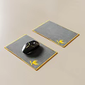 Black Gaming Mouse On Two Gray Mouse Pads With Yellow Borders And Logos 3d model