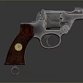 Classic Revolver Firearm With Metal Body Wooden Grip And Golden Accent