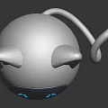 White Cat Shaped Robot Character With Blue Face Glowing Dots And Tail