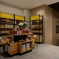 Modern Fruit Store Interior With Yellow Shelves Fresh Fruits Display Counter And Green Plants